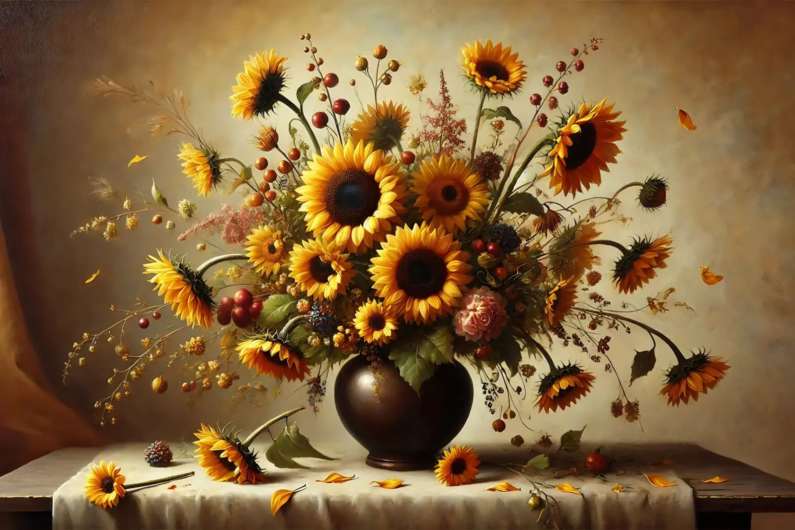 Bouquet di girasoli vittoriani tela con Cornice a cassetta da VintageBotanics