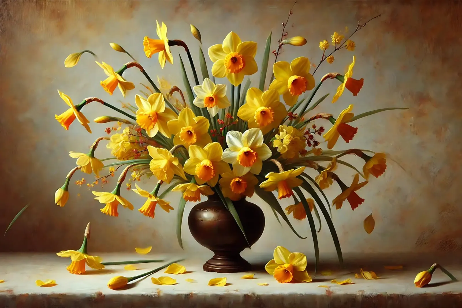 Bouquet di narcisi vittoriano poster con telaio in alluminio da VintageBotanics