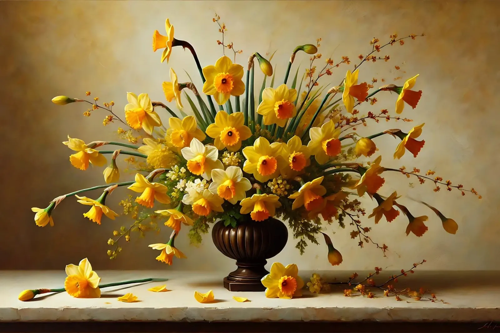 Bouquet di narcisi vittoriano poster con telaio in legno da VintageBotanics