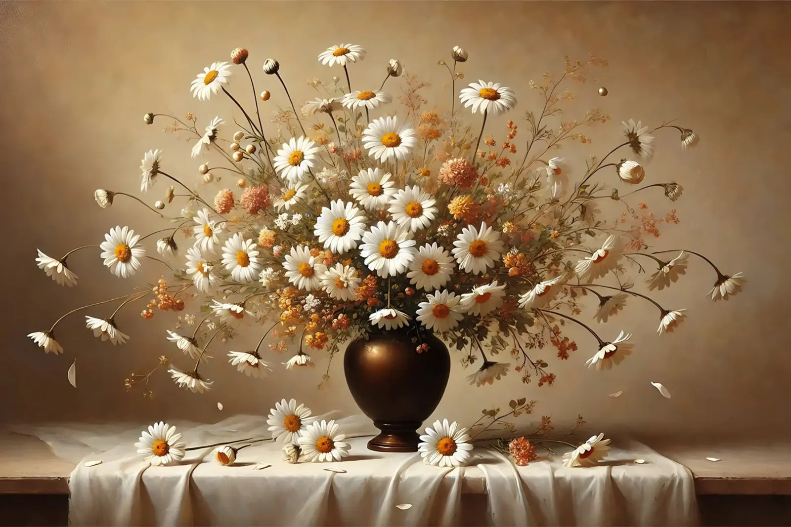 Bouquet di margherite vittoriane poster con telaio in legno da VintageBotanics
