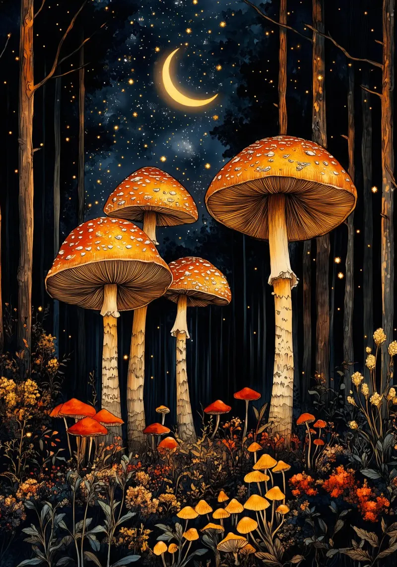 Mushrooms canvas met Baklijst van Justyna Jaszke JBJart
