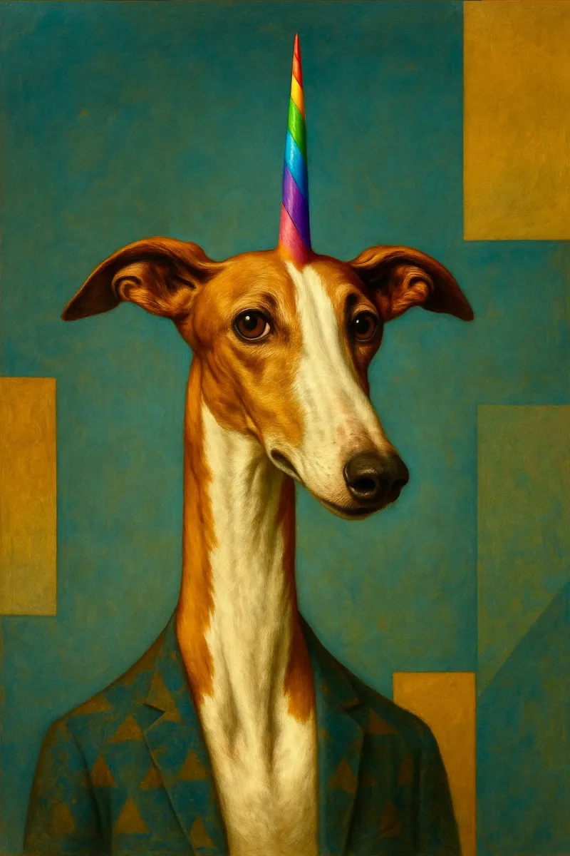 Rainbow greyhond. tela con Cornice a cassetta da Elegant Absurd