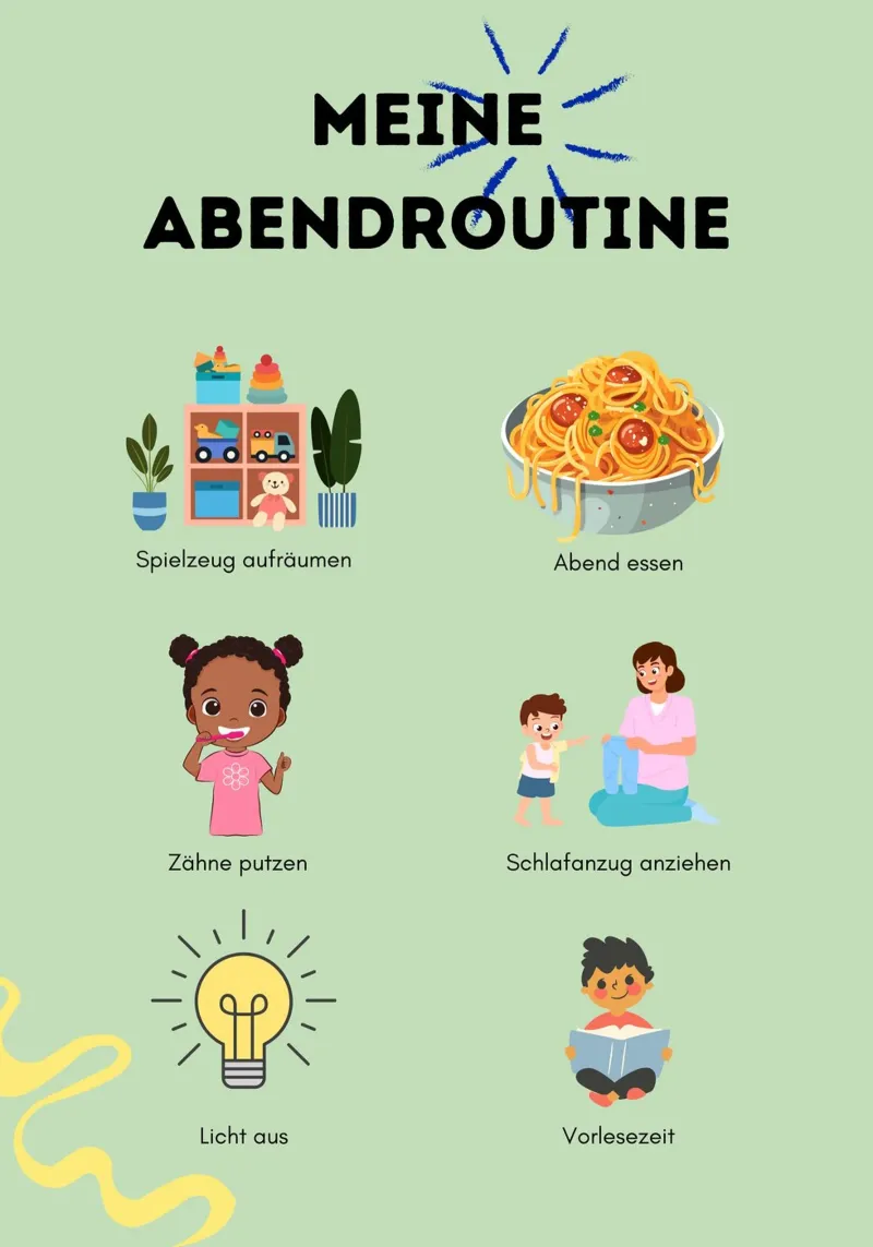 Meine Abendroutine poster con marco de madera de Kleine Denker