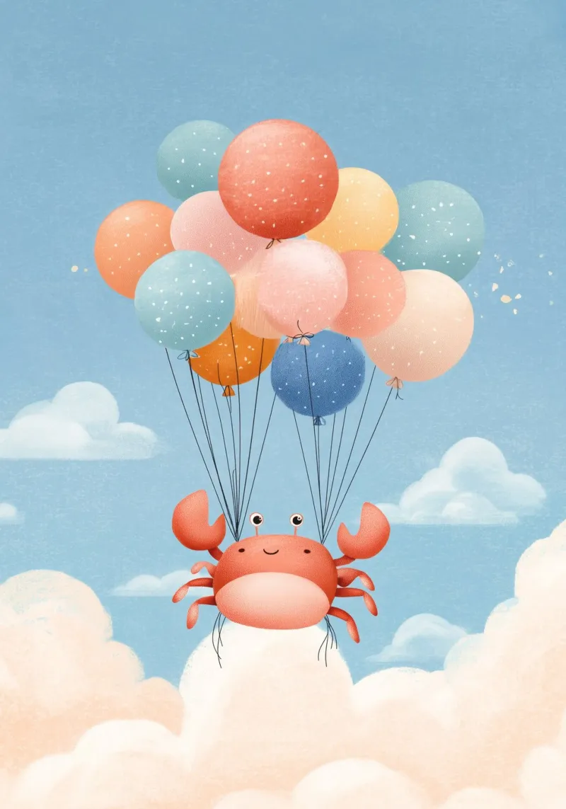 Balloon Ride Crab poster con telaio in alluminio da Kiara