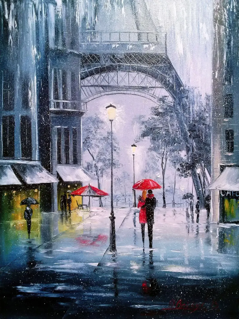 The first snow in Paris Poster mit Aluminium Rahmen von todeo mark