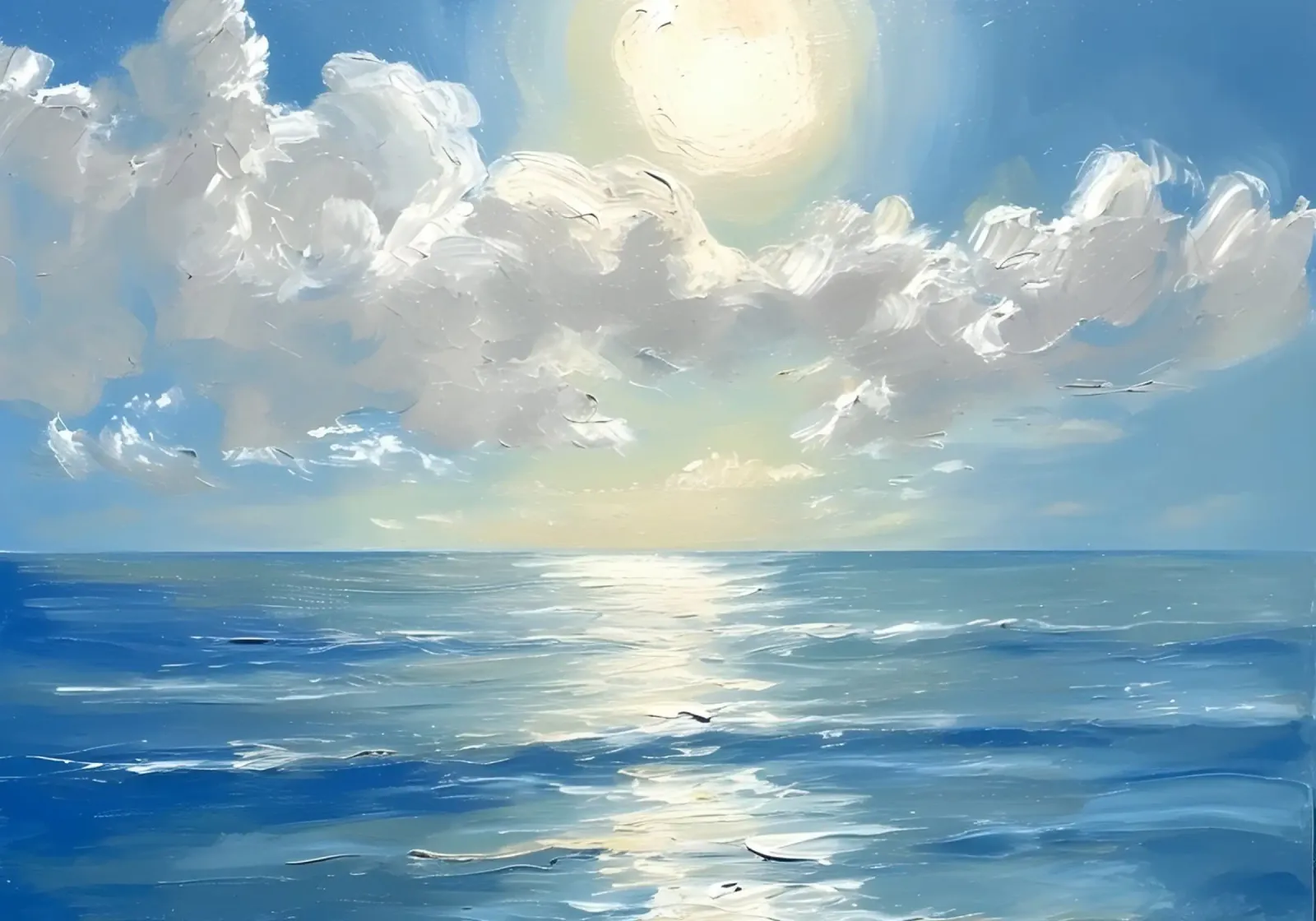 Strahlende Seelandschaft Ölgemälde - Sonne über Ozeanwellen Leinwand mit Schattenfugenrahmen von dawnthesea