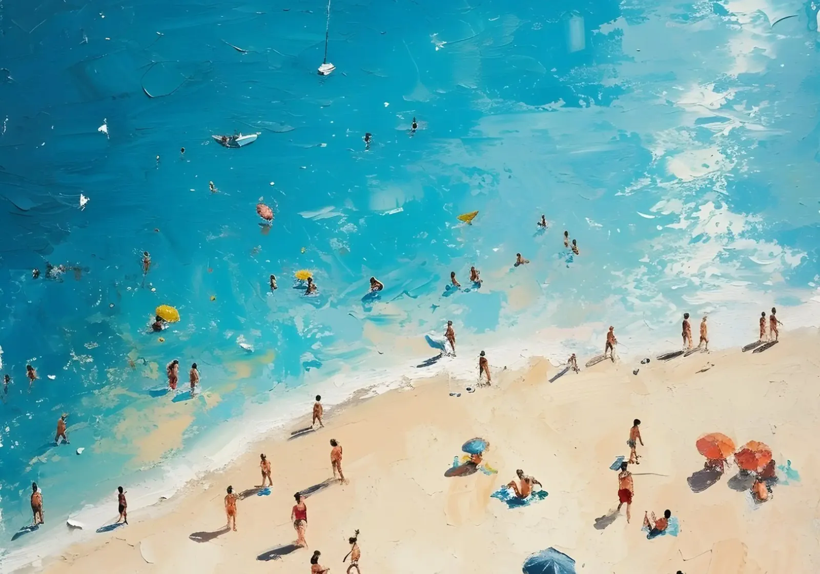 Scena di spiaggia impressionista - Pittura a olio per vacanze estive tela con Cornice a cassetta da dawnthesea