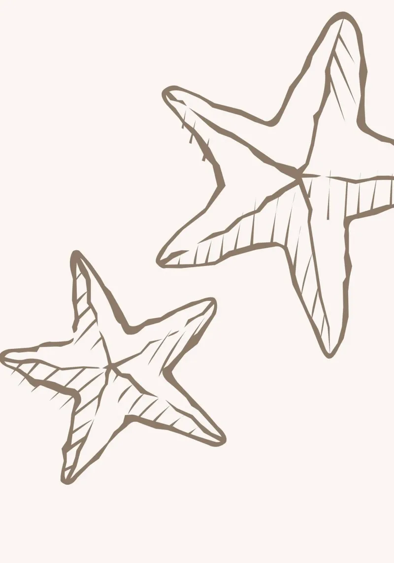Starfish Sketch - Boho Coastal Neutral Art Print poster con marco de madera de dawnthesea