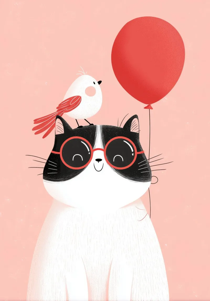 Cool Cat, Tiny Bird Leinwand mit Schattenfugenrahmen von Kiara