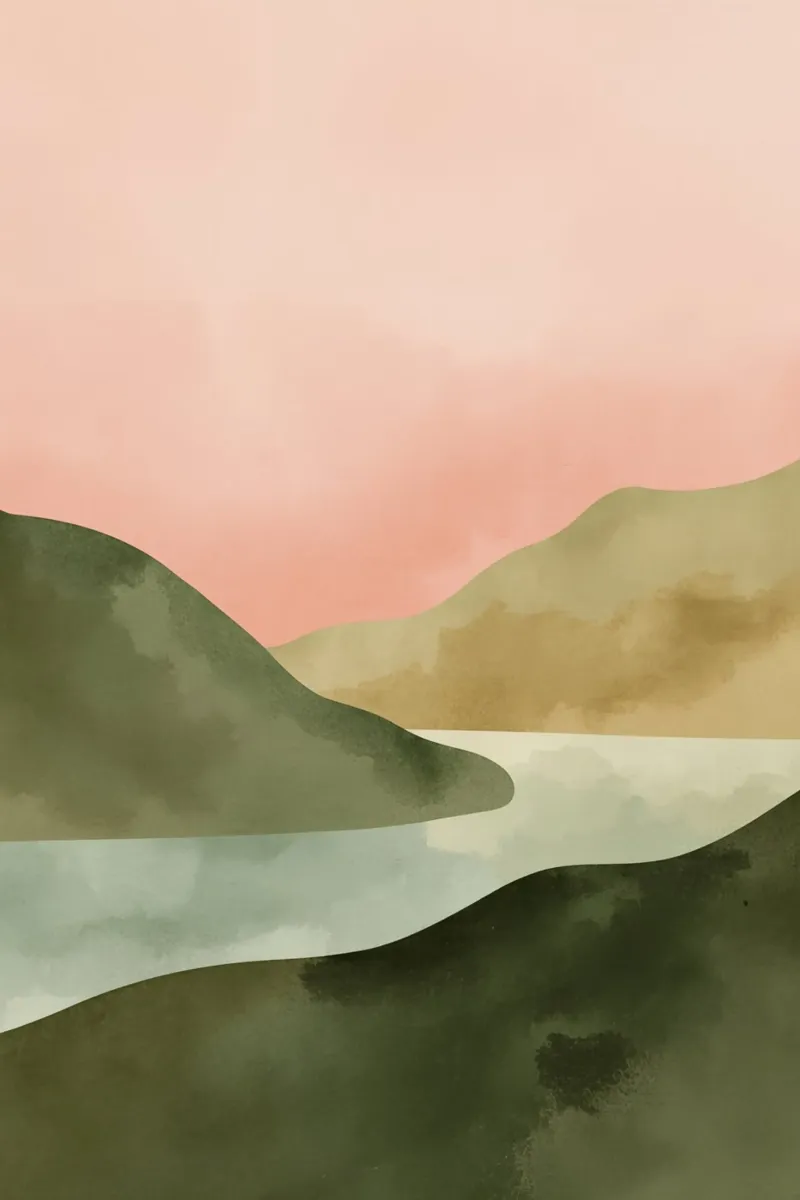 Paesaggio astratto di colline e acqua poster con telaio in plastica da DesignDoodle