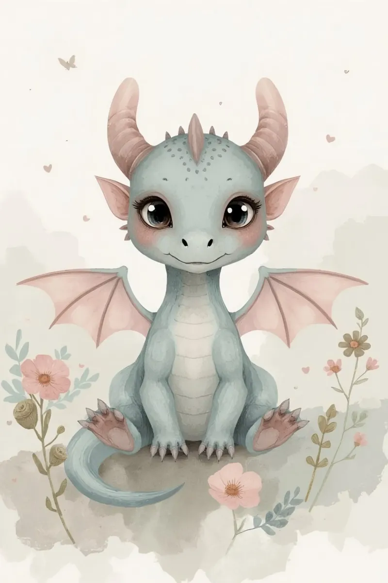 Carino il cucciolo di drago con fiori e nuvole poster con telaio in alluminio da DesignDoodle