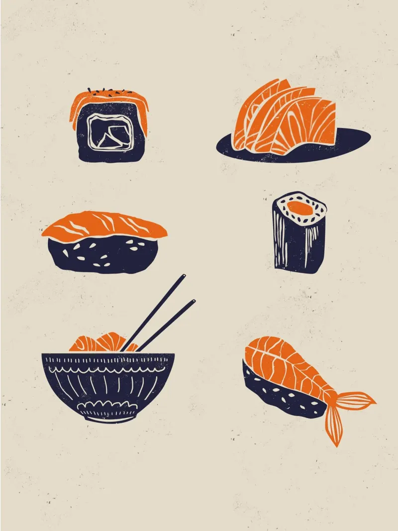 Set di sushi pellicola backlit da Indigo Rain