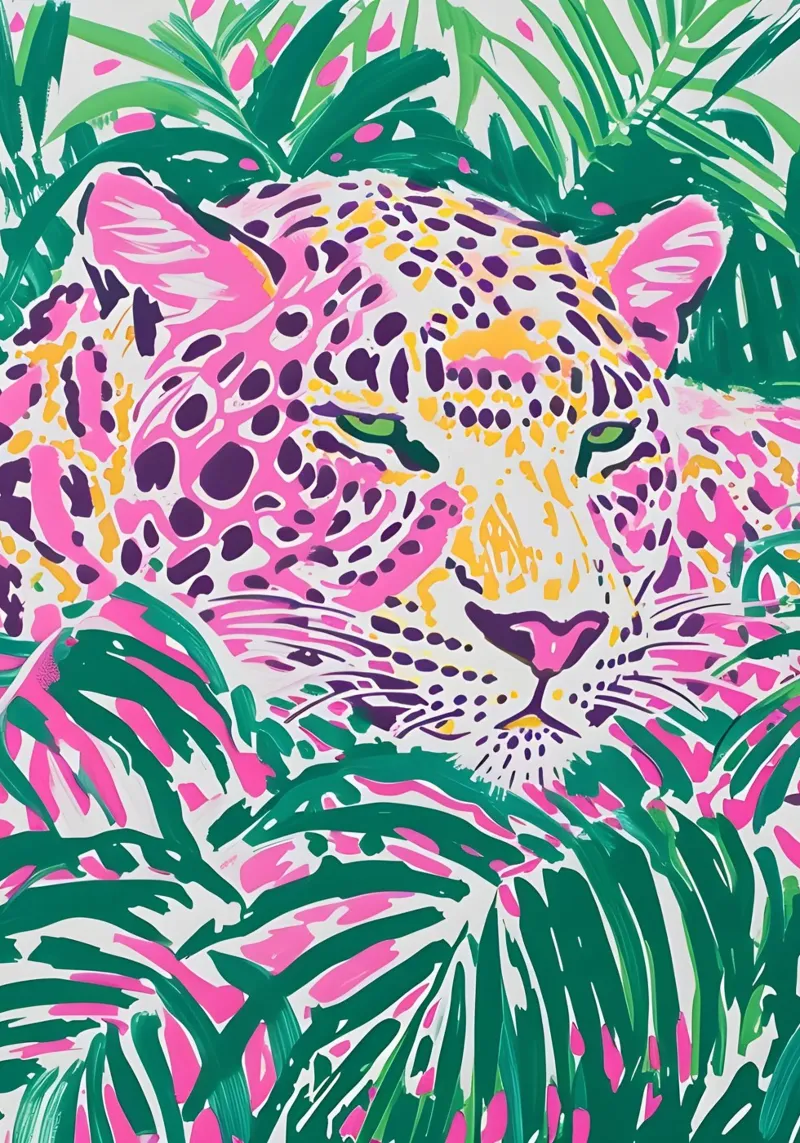 Pop Art Luipaard - Roze & Groene Jungle Print canvas met Baklijst van dawnthesea