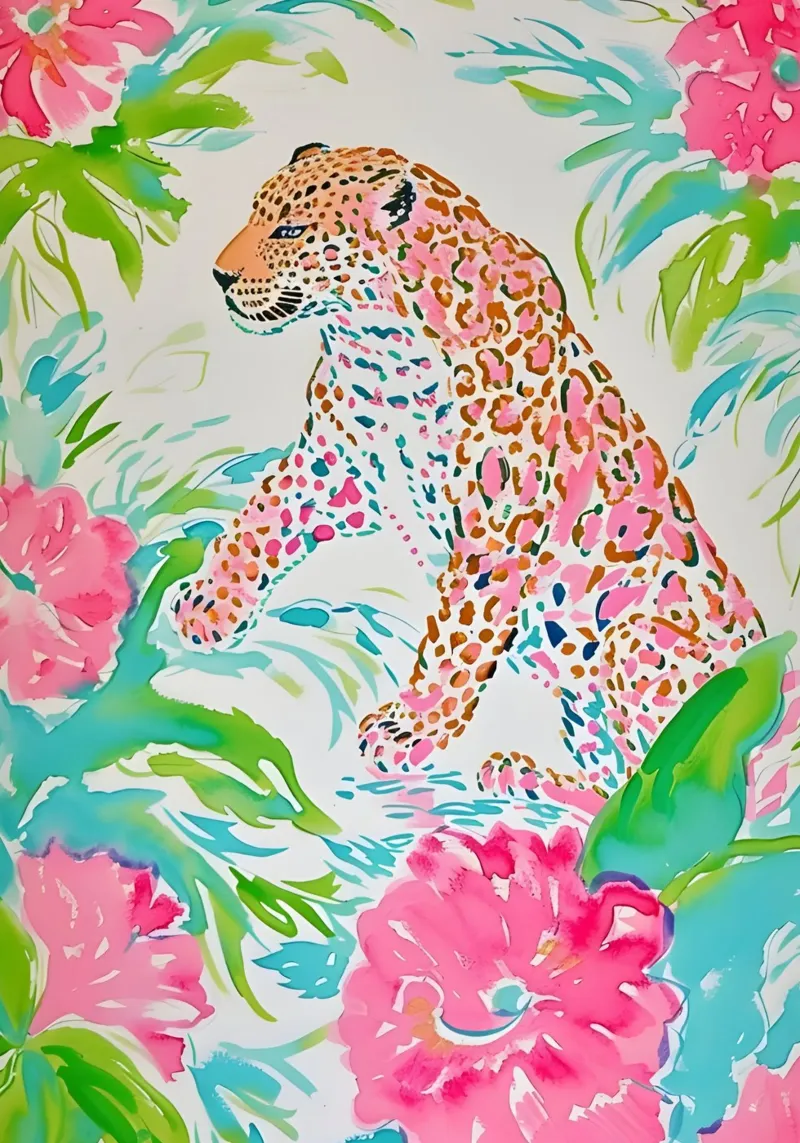 Watercolor Leopard - Pink & Teal Tropical Print tela con Cornice a cassetta da dawnthesea