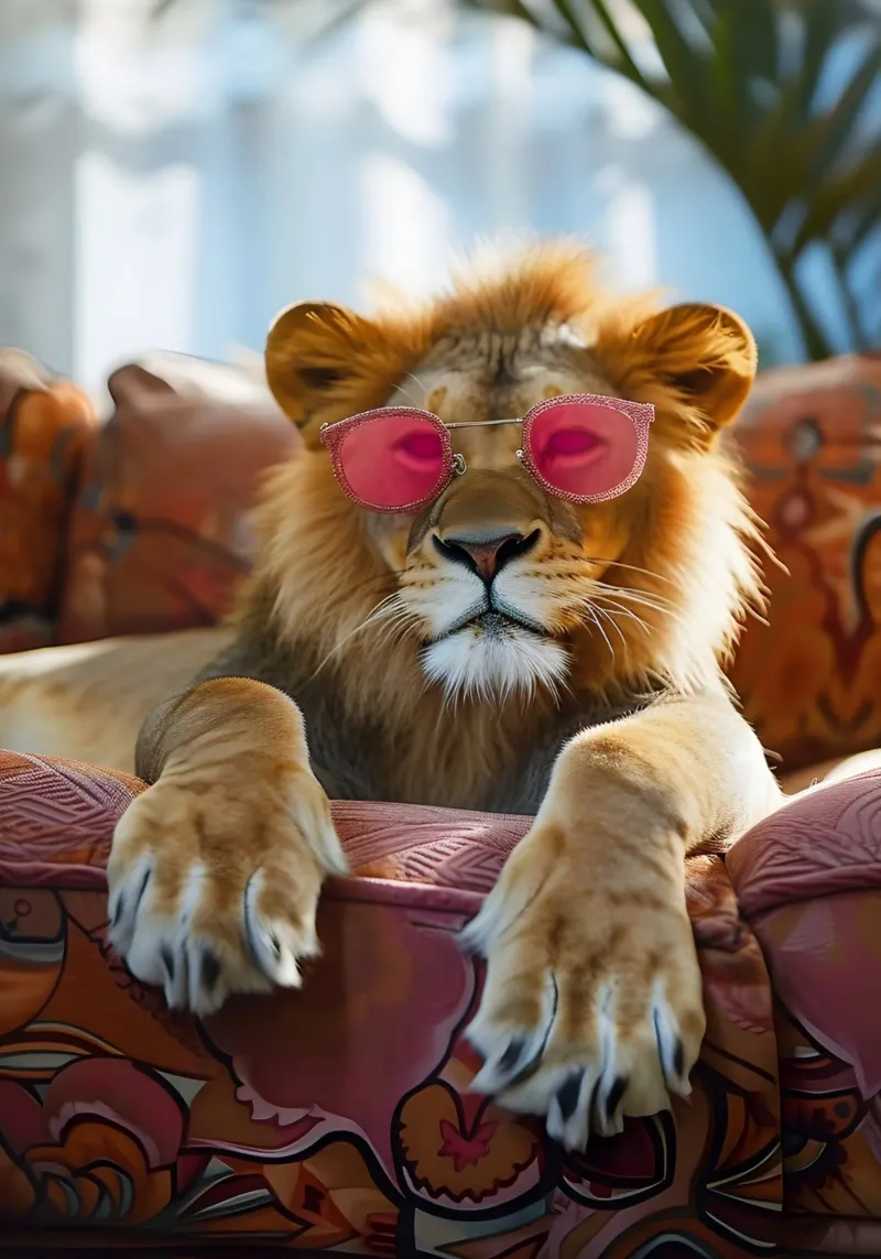 Lion with Pink Sunglasses - Pop Art Animal Print canvas with Floater frame by dawnthesea