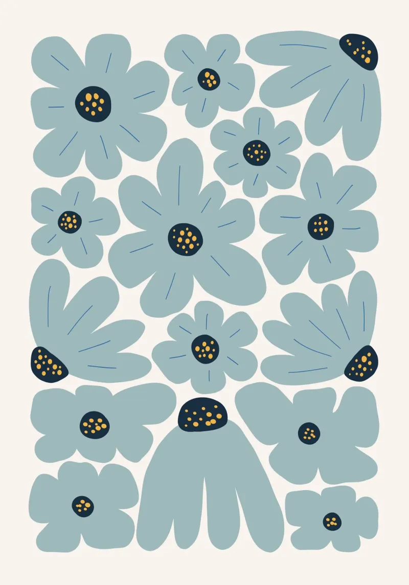 Blaues Blumenmuster: Folk Art Flower Print Poster von dawnthesea