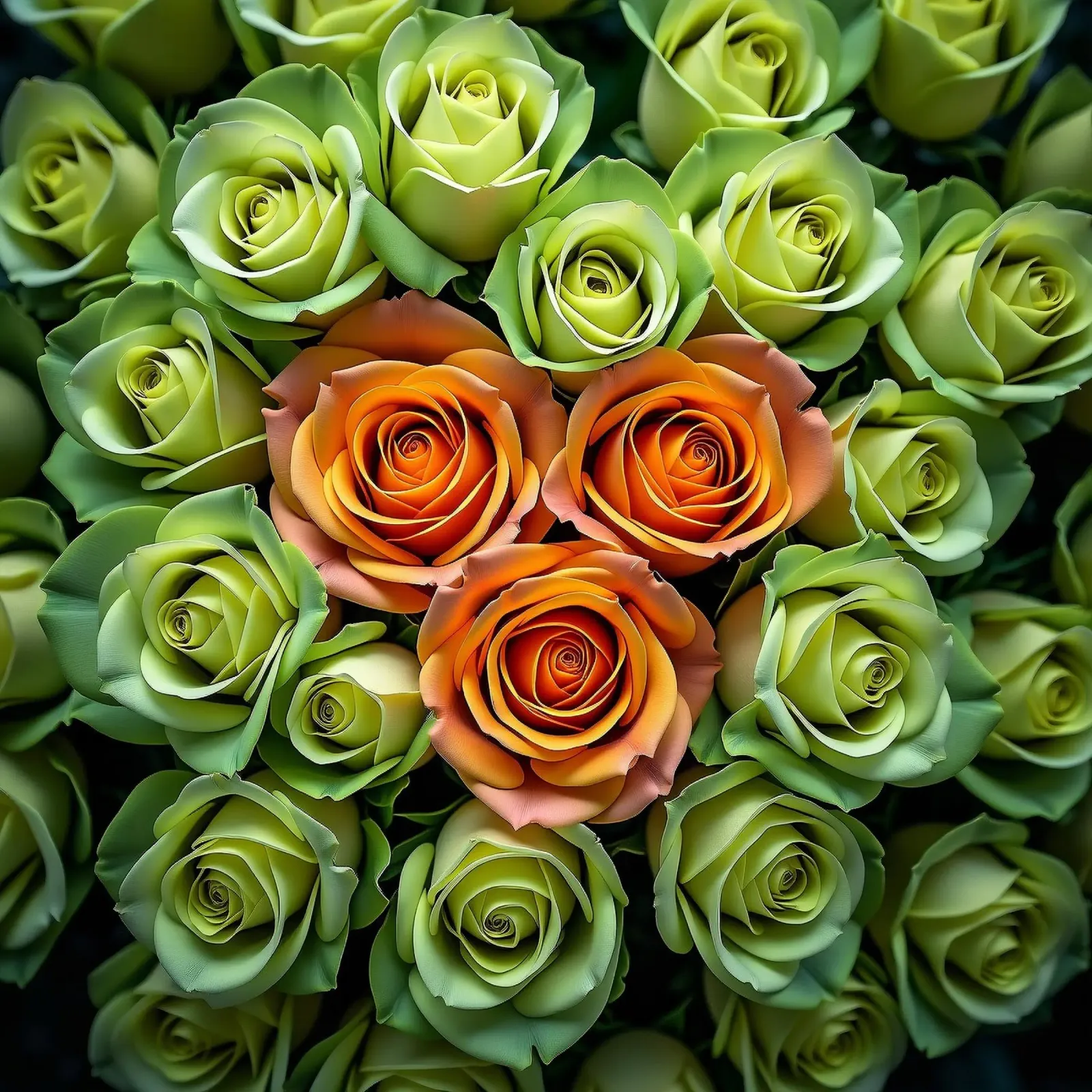 rose_verdi_arancio tela con Cornice a cassetta da Farb- und Blütenzauber by LK