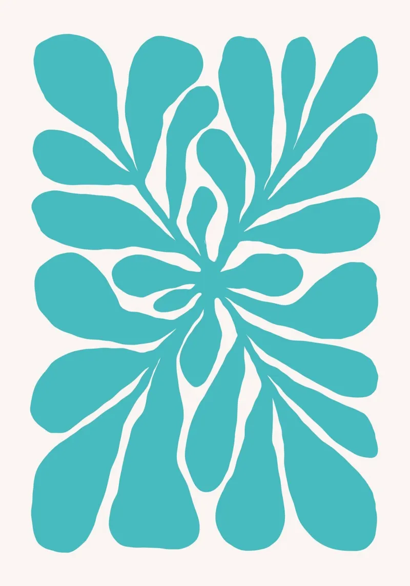 Moderne Teal abstrakte botanische Wandkunst, Boho Druck Poster mit Kunststoffrahmen von dawnthesea