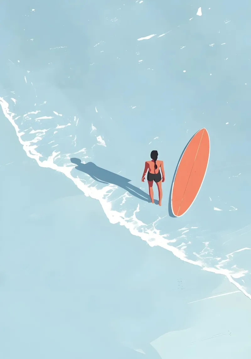 Solo Surfer, Ocean Waves and Surfboard canvas with Floater frame by dawnthesea