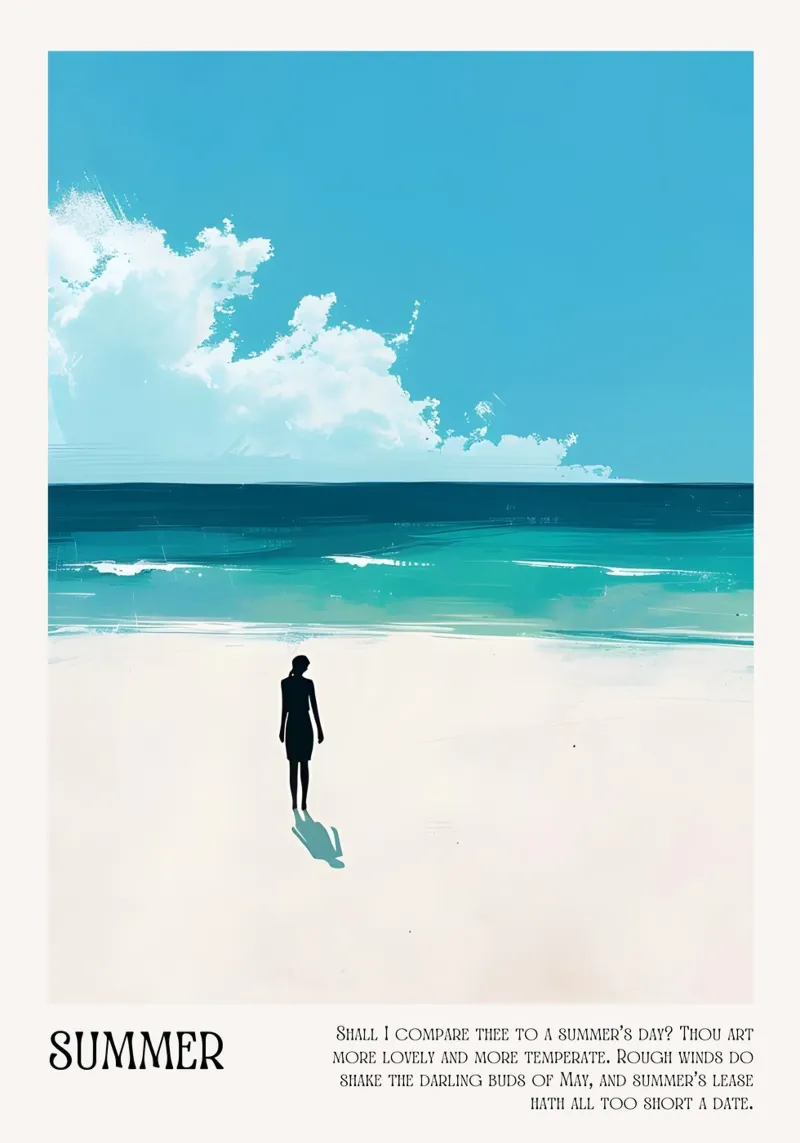 Solo Figure on Beach, Summer Quote Print canvas with Floater frame by dawnthesea