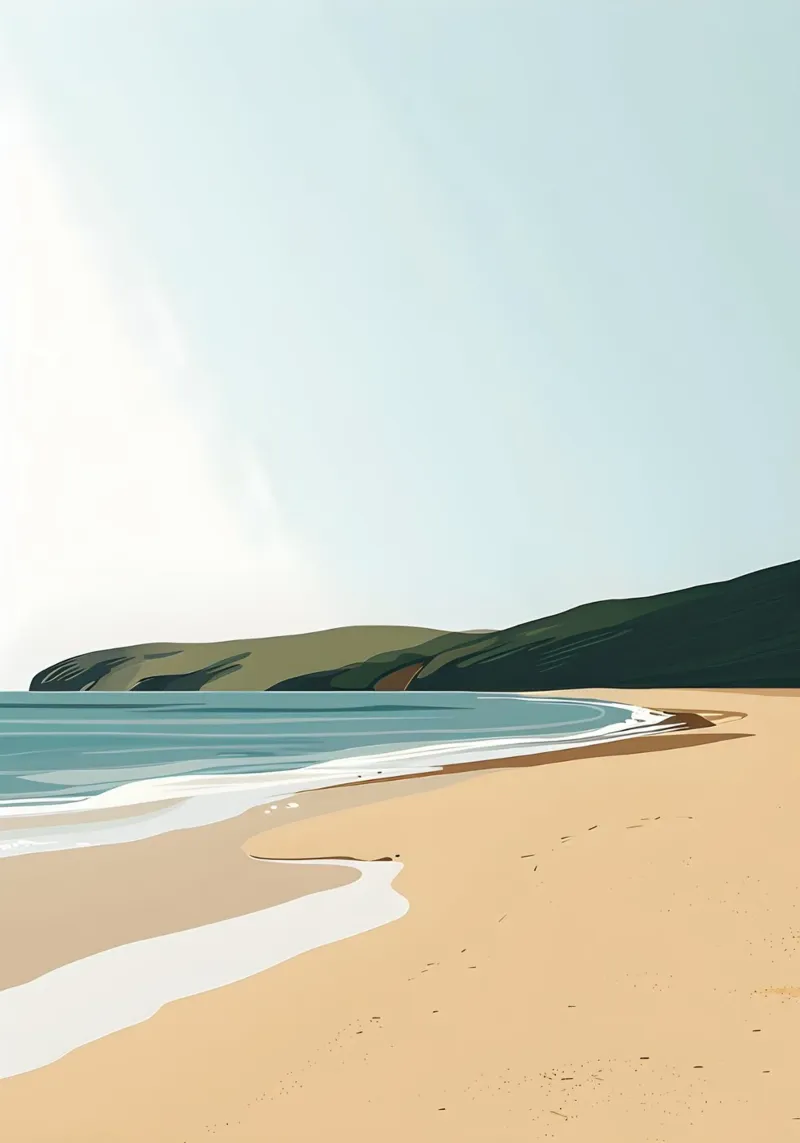 Minimalistisch strandlandschap, kustkunstdruk canvas met Baklijst van dawnthesea