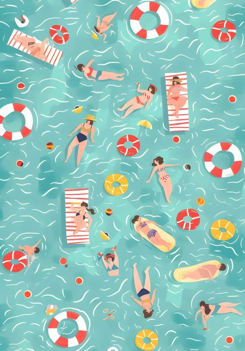 Summer Pool Party, Aerial Water Fun Print canvas with Floater frame by dawnthesea
