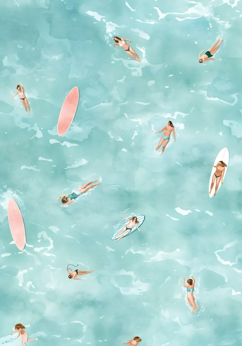 Vista aerea della spiaggia, acquerello Ocean Fun tela con Cornice a cassetta da dawnthesea