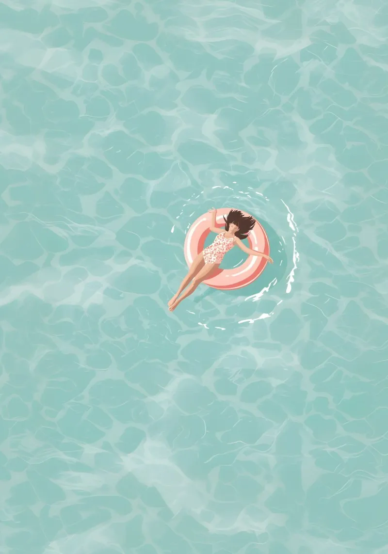 Floating on a Donut, Minimalist Pool Art canvas with Floater frame by dawnthesea