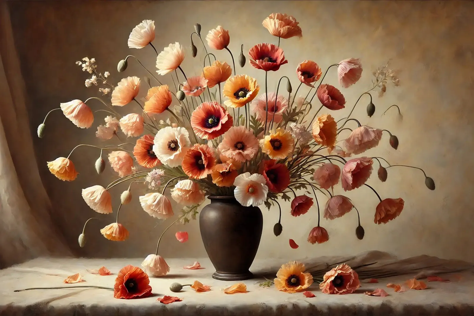 Bouquet di papaveri vittoriani poster con telaio in plastica da VintageBotanics