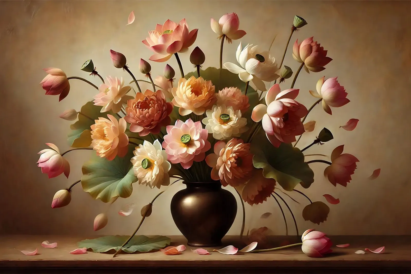 Victorian Lotus Bouquet canvas with Floater frame by VintageBotanics