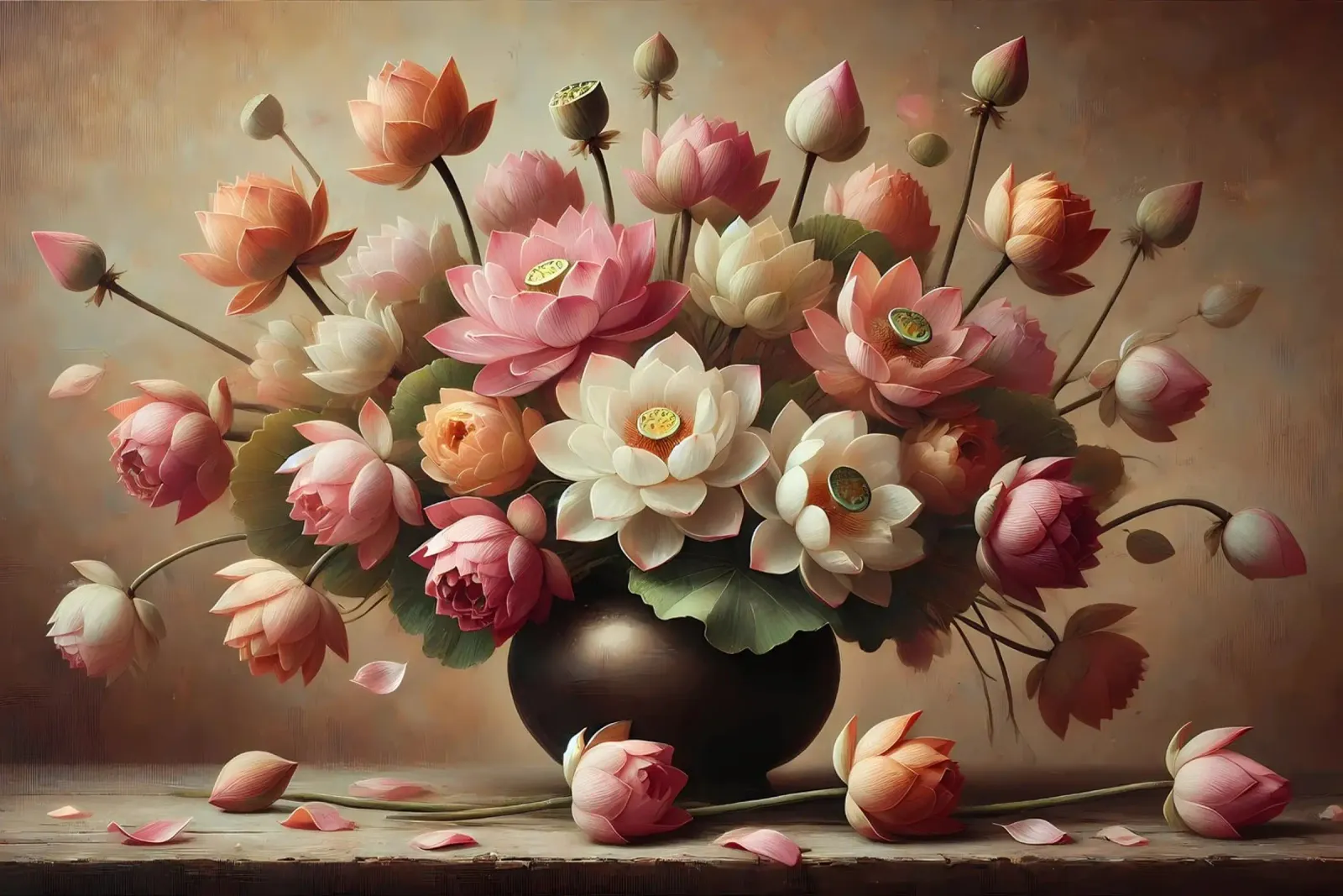 Victorian Lotus Bouquet canvas with Floater frame by VintageBotanics