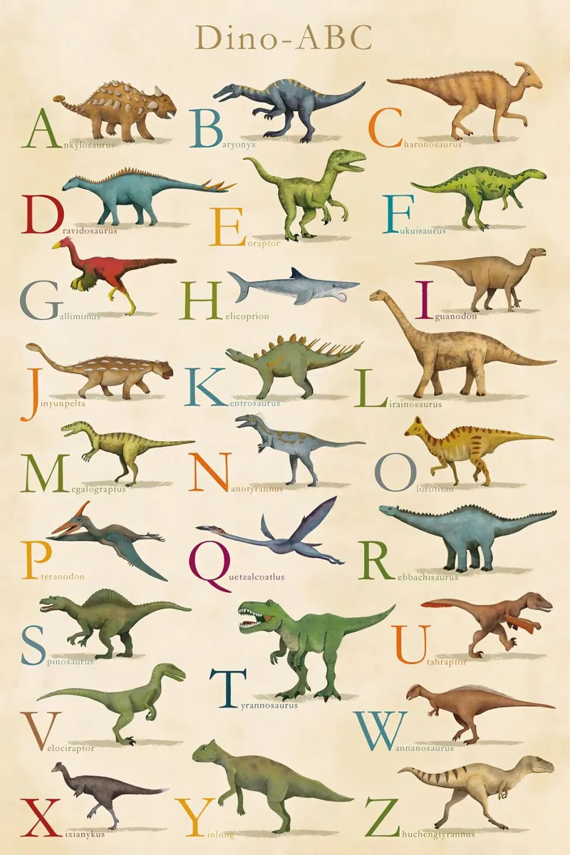 Stampa Dino ABC poster con telaio in plastica da MelisaArt