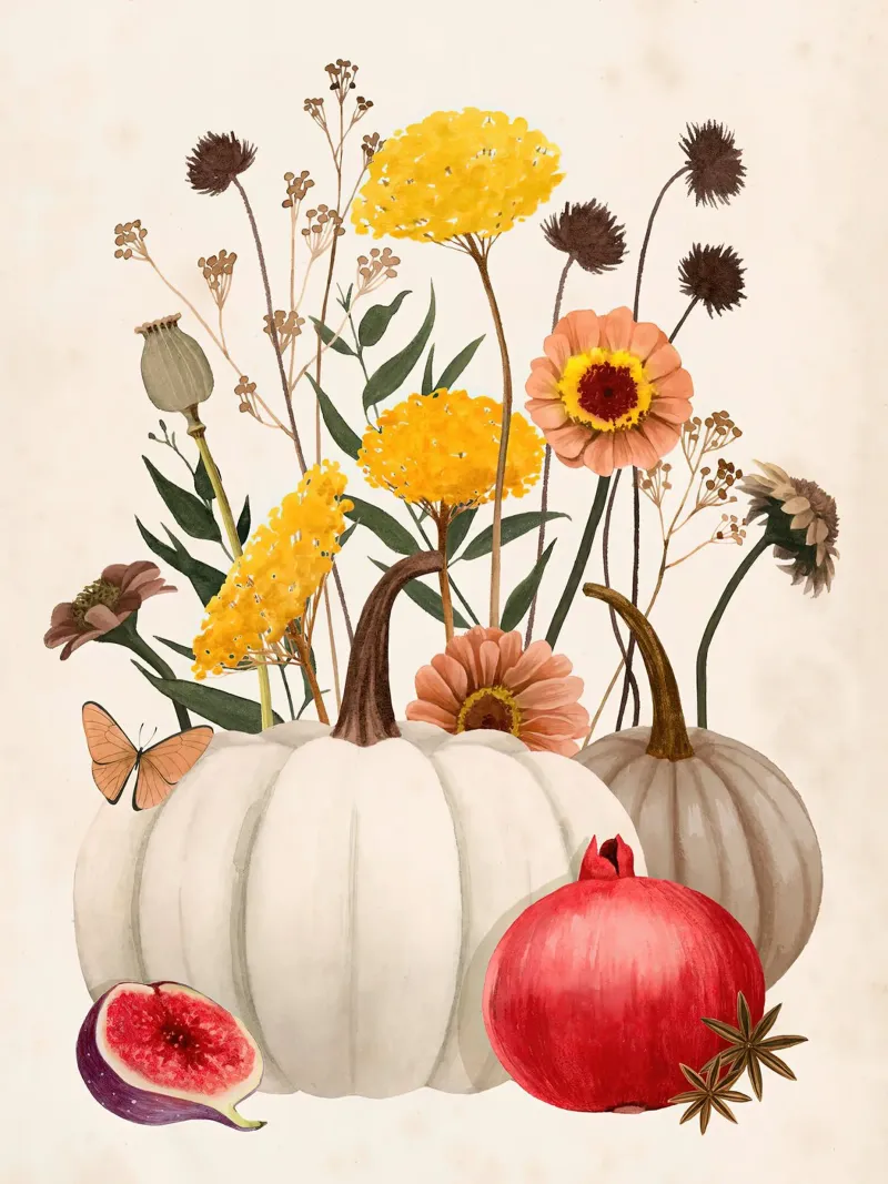 Botaniche d'autunno II poster con telaio in alluminio da medineprint