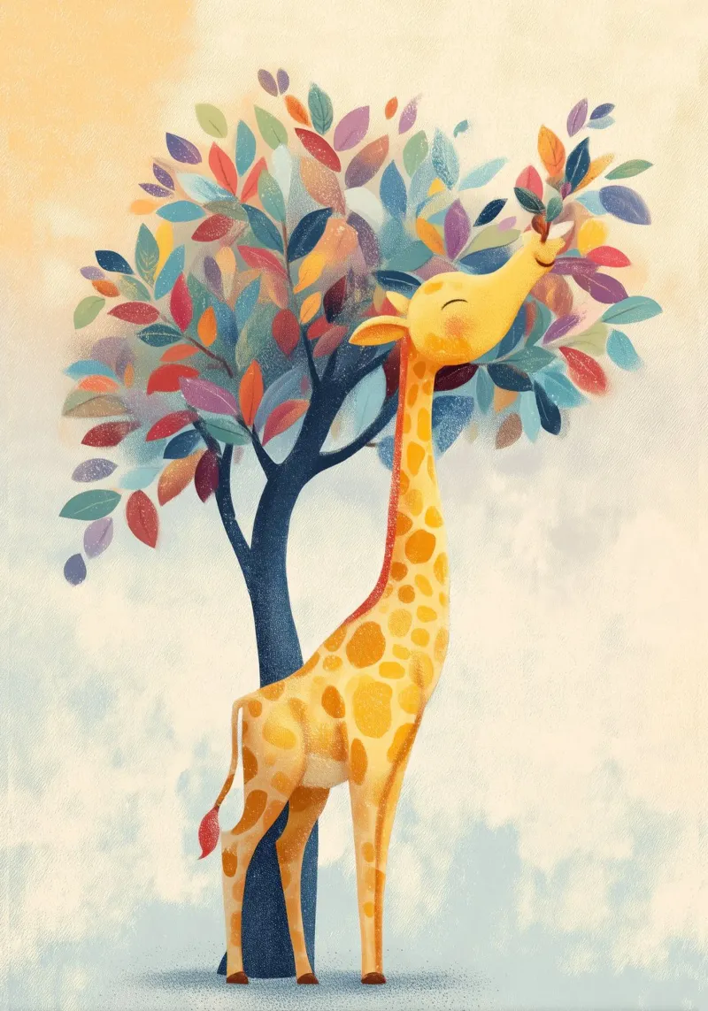 Rainbow Giraffe poster con telaio in legno da Kiara