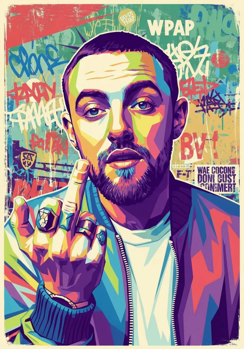Mac Miller mittlerer Finger Poster mit Kunststoffrahmen von Hantamrata