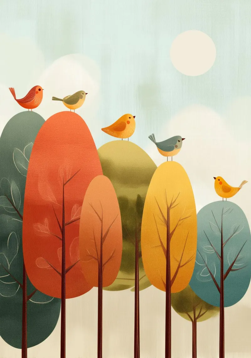 Sunny Songbirds poster con telaio in alluminio da Kiara