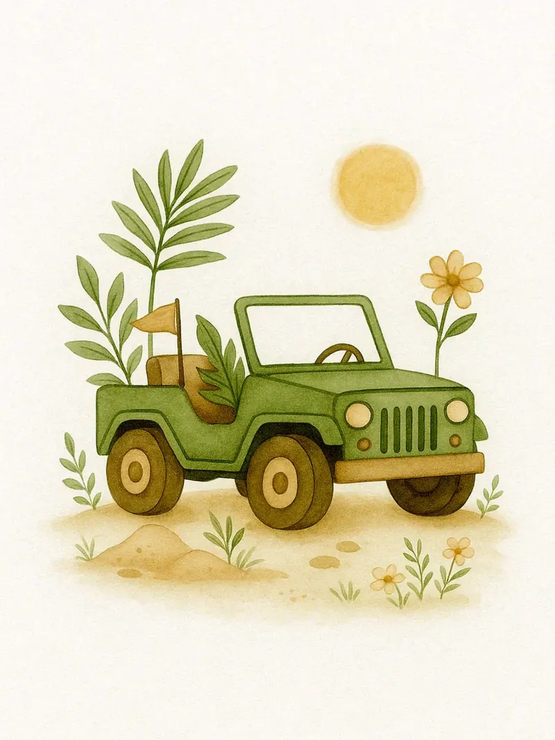 Green Jeep in Nature canvas with Floater frame by Noah Bouchard
