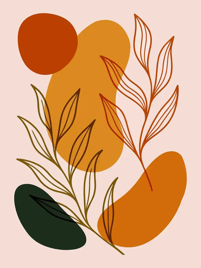 Abstracte botanische kunst met aardetinten _ Minimalistische natuur canvas met Baklijst van Charlotte Gagnon