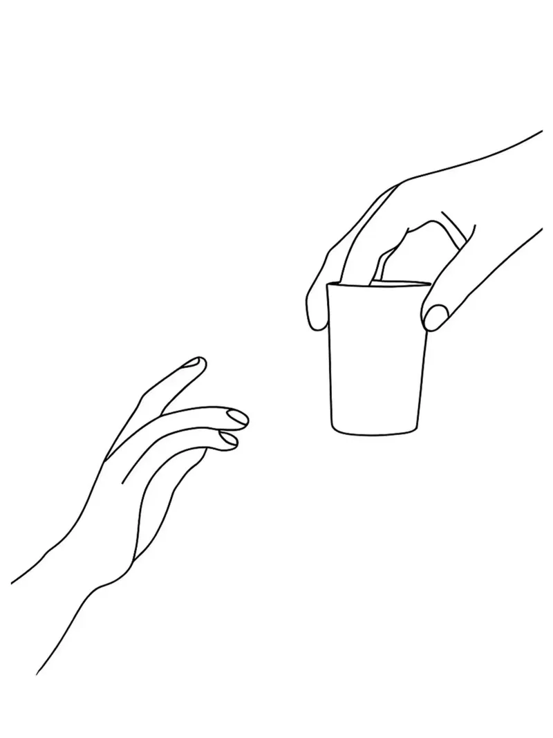 Mano che offre una tazza Line art minimalista poster con telaio in legno da Charlotte Gagnon