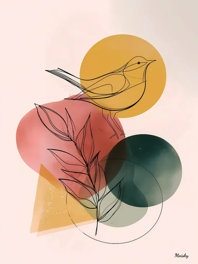 Uccello canoro a colori - Line art minimalista tela con Cornice a cassetta da Hiroto Mori
