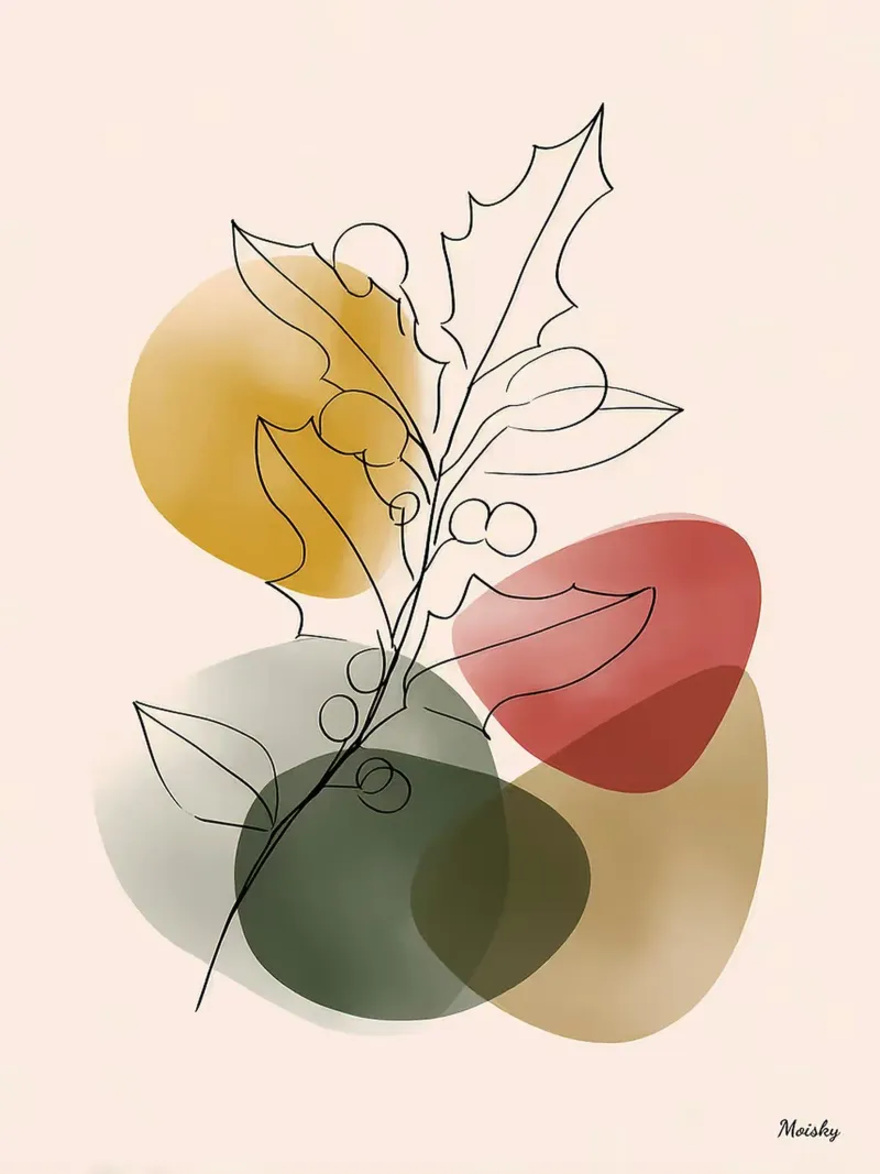 Ramo di agrifoglio Arte lineare minimalista poster con telaio in plastica da Hiroto Mori