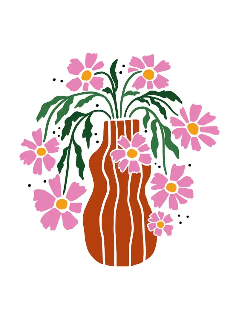 Bloemenvaas Illustratie canvas met Baklijst van Hiroto Mori