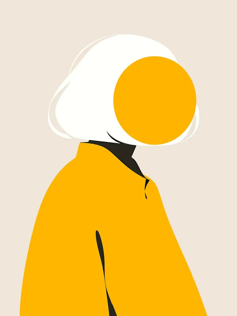 Abstract Minimalistisch Portret Geel Thema canvas met Baklijst van Hiroto Mori