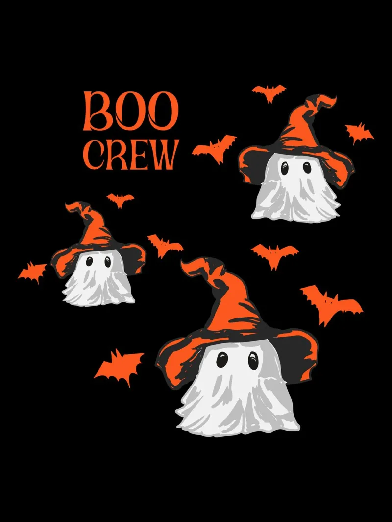 Illustrazione del fantasma Boo Crew con cappello da strega e pipistrelli poster da EDMPROJECT