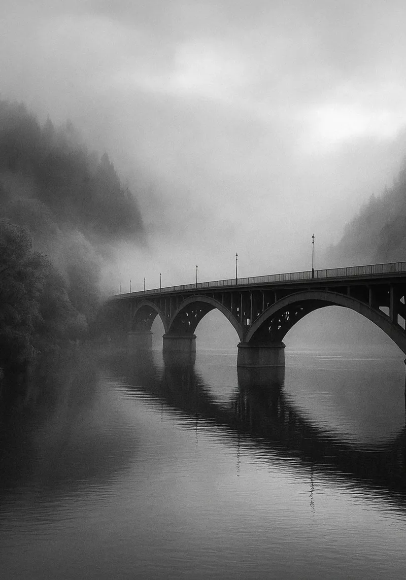 ponte sul fiume fotografia in bianco e nero tela con Cornice a cassetta da roosses