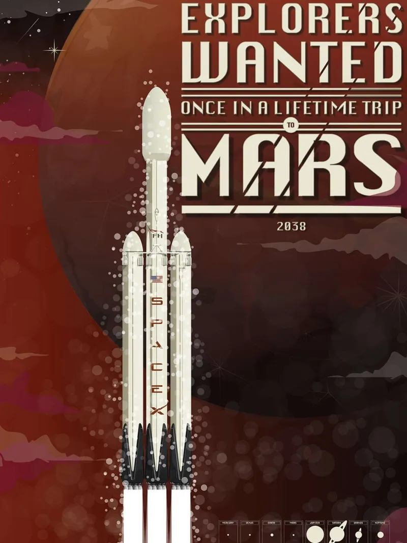 Fusée Spacex pour Mars poster avec cadre en bois de Thomas