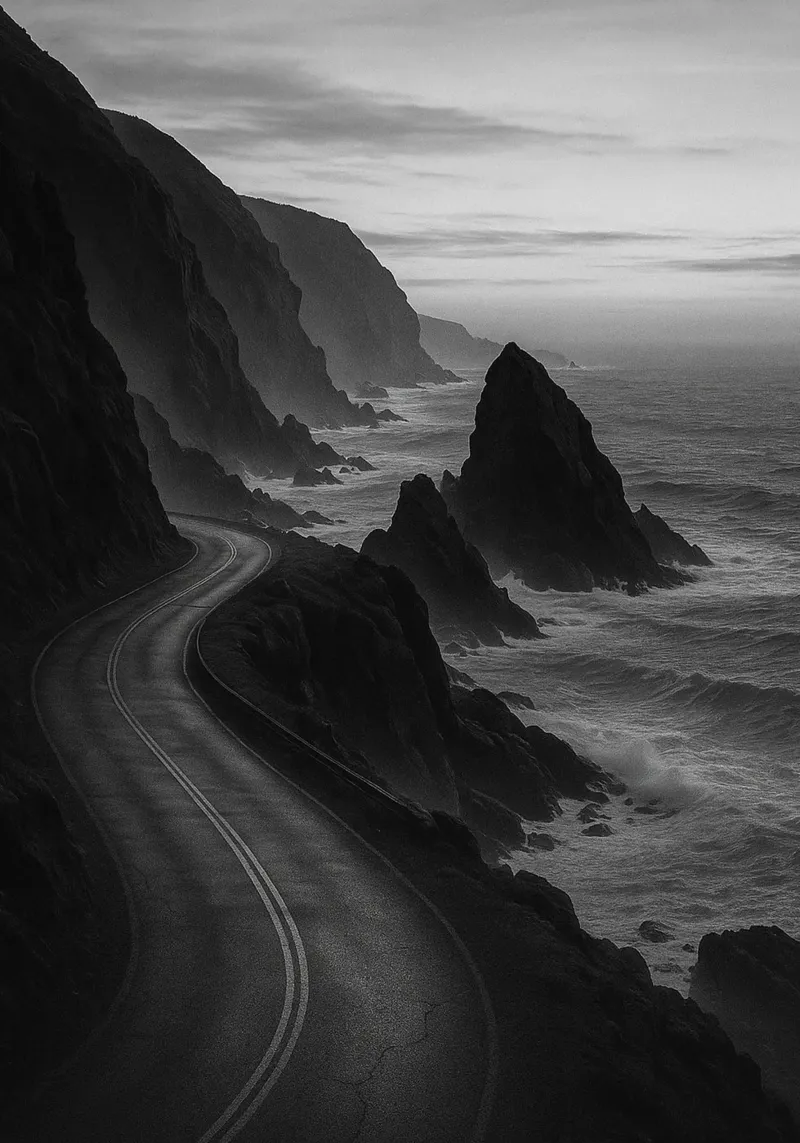 strada costiera fotografia in bianco e nero poster da roosses