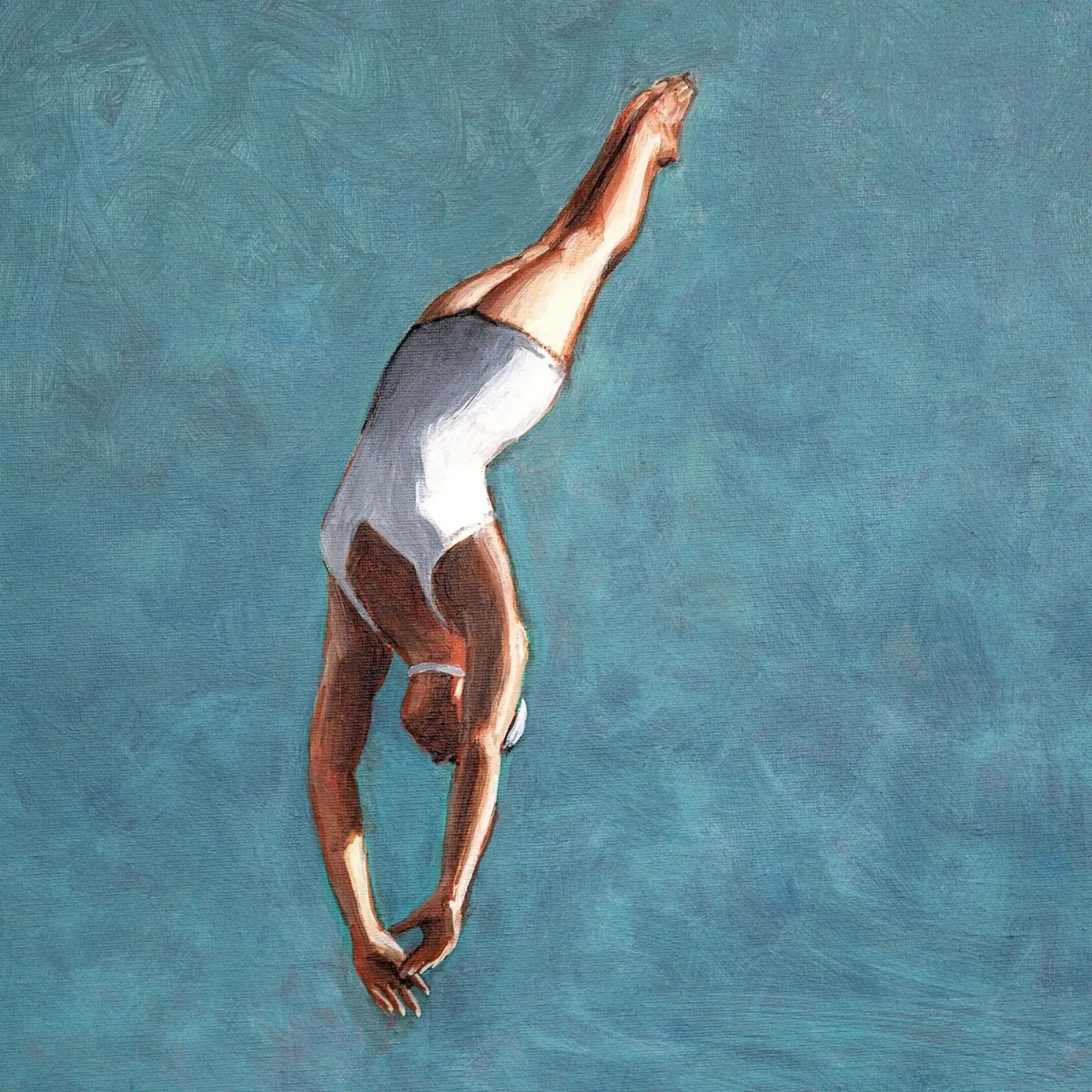 High Diver in Aqua Sky poster con telaio in legno da Wallace
