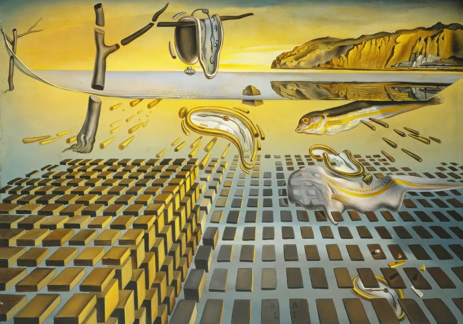 Salvador Dalí - La persistenza corpuscolare della memoria, tela con Cornice a cassetta da Rayretr