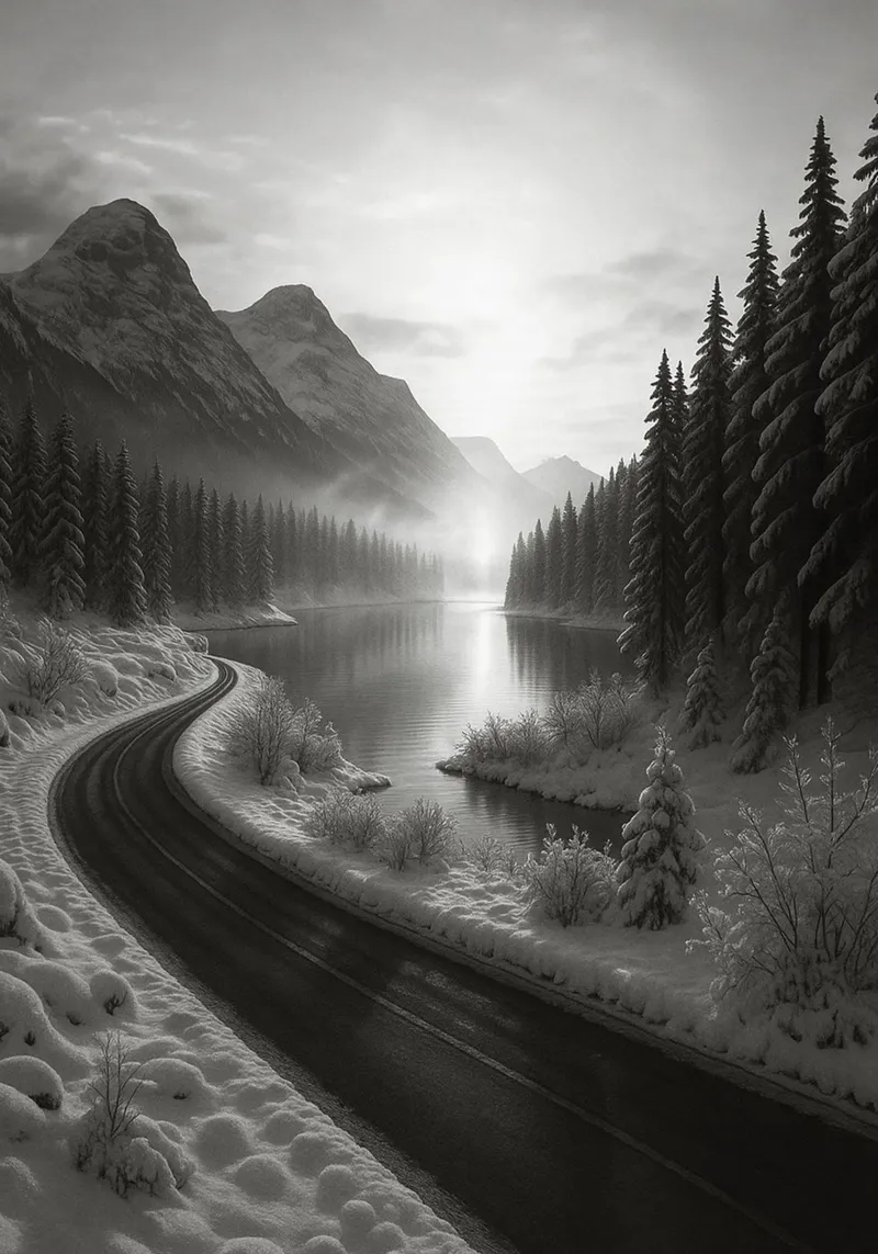 fotografia in bianco e nero di lakeside road poster da roosses